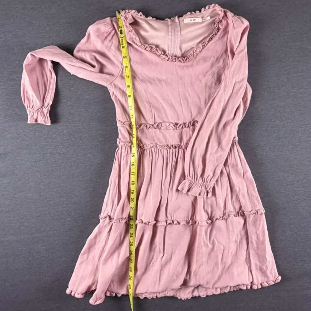 Mi Ami Girls Pink Tiered Ruffle Dress Long Sleeve Size Youth 14